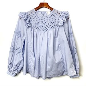 H&M Baby Blue Cotton Eyelet Long Sleeve Blouse 6